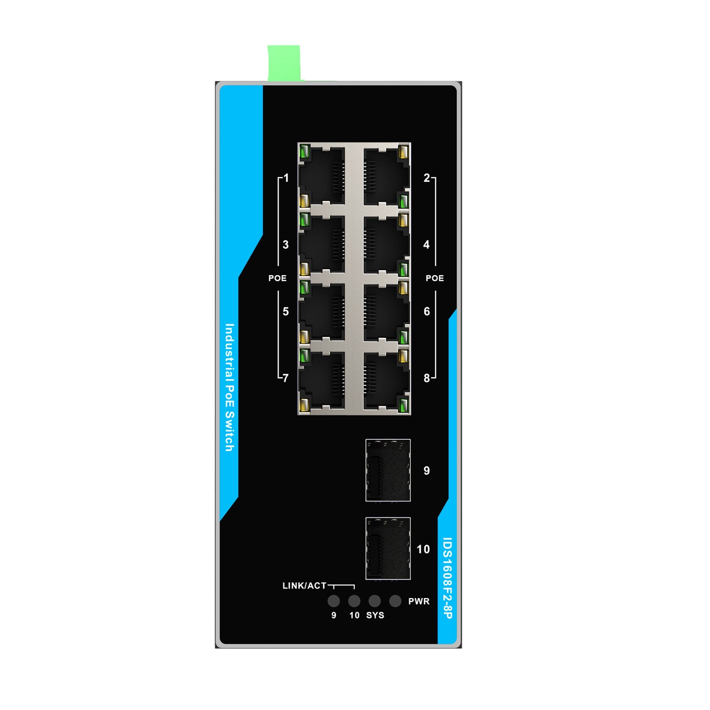 IDS1608F2-8P 8GE+2SFP Din-rail Unmanaged Industrial PoE Switch
