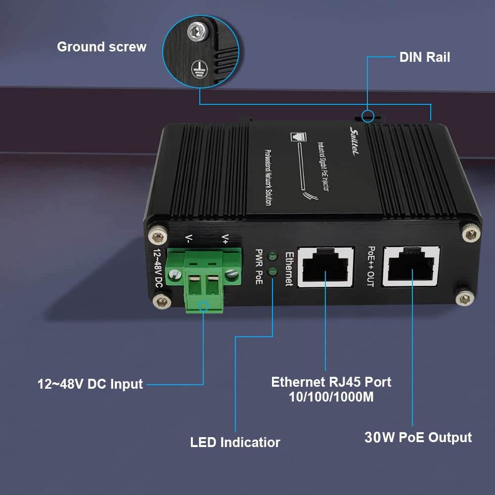 IPE30e 30W IEEE802.3at Gigabit Industrial  PoE Injector