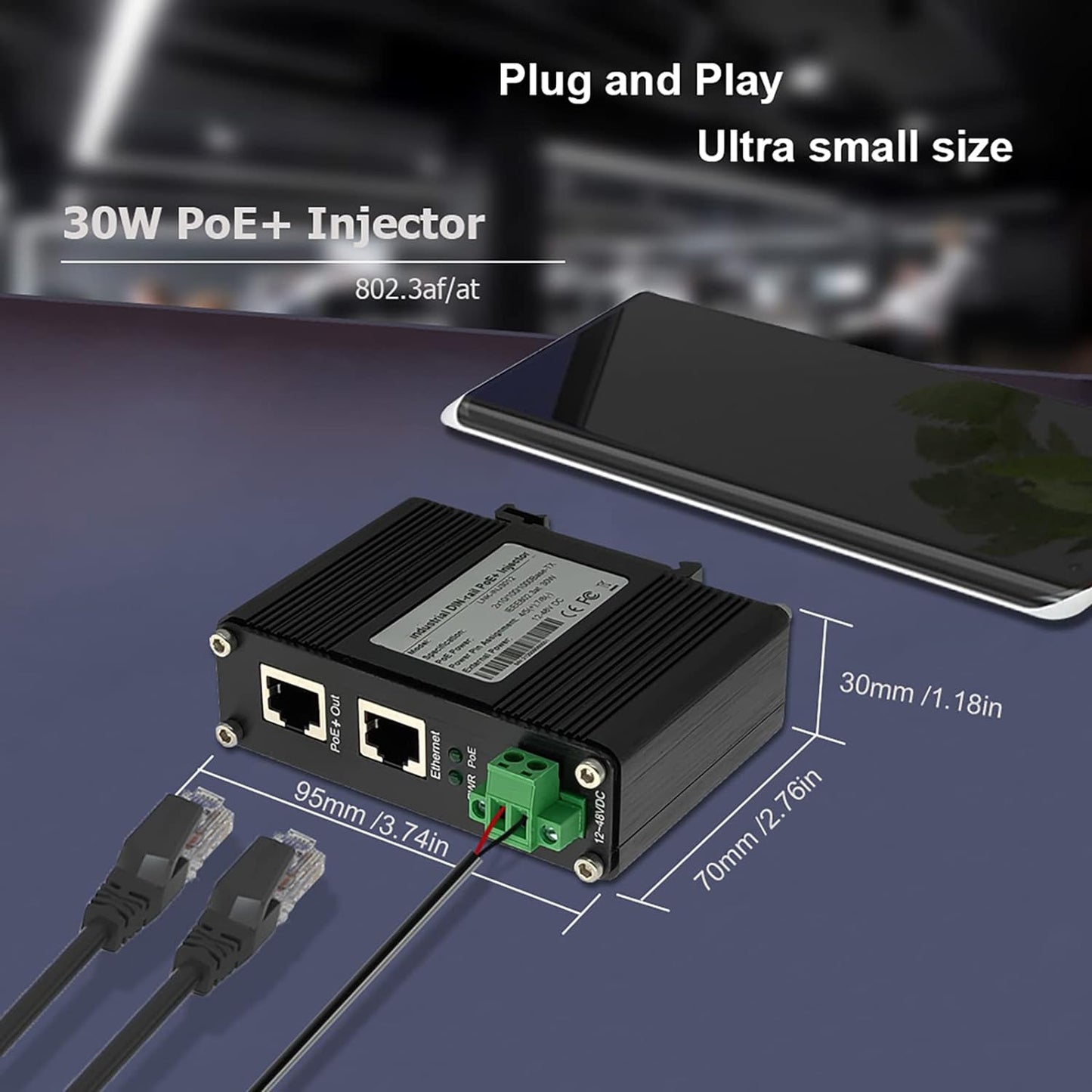 IPE30e 30W IEEE802.3at Gigabit Industrial  PoE Injector