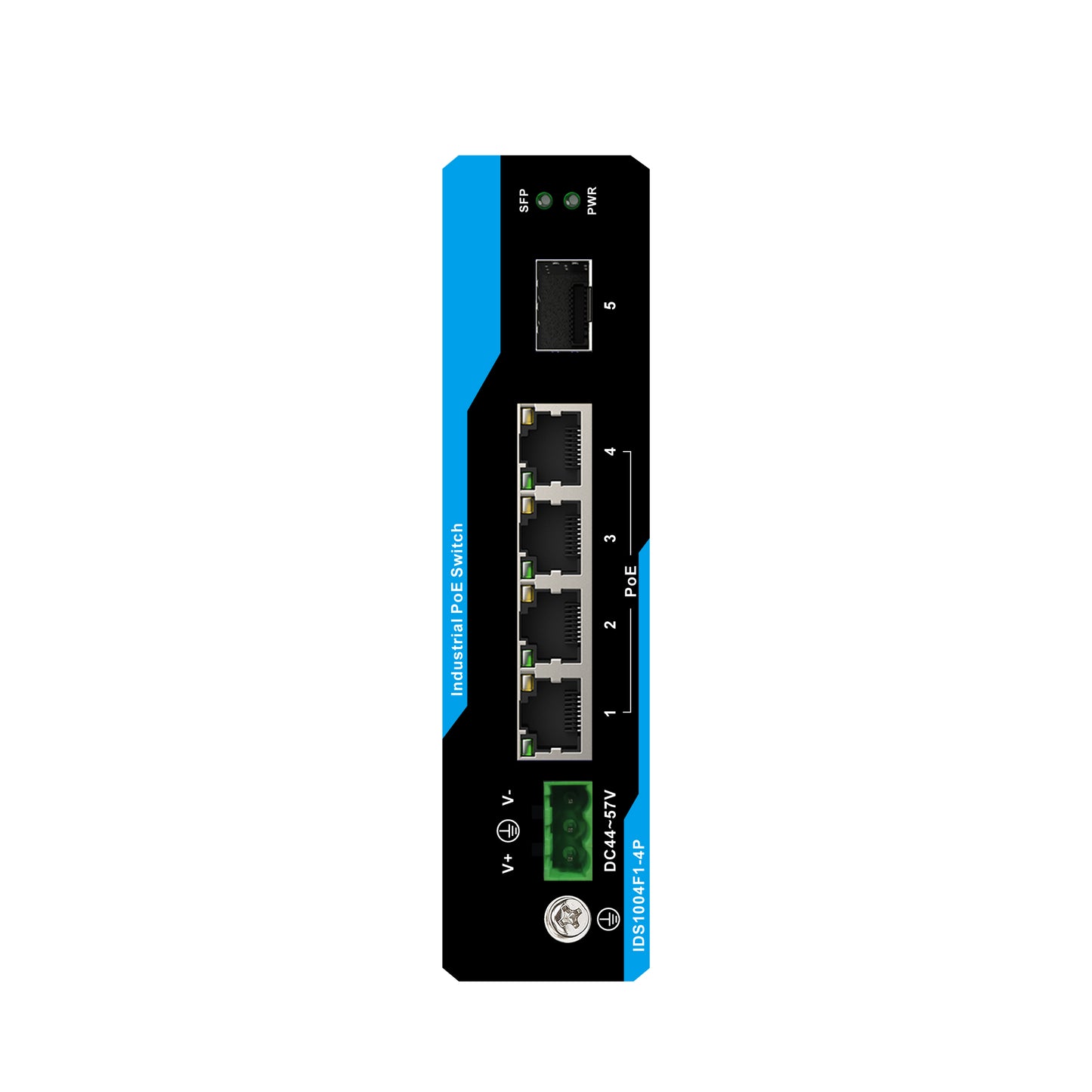 IDS1004F1-4P 4FE+1SFP Din-rail Unmanaged Industrial PoE Switch