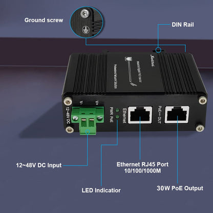 IPE30e 30W IEEE802.3at Gigabit Industrial  PoE Injector