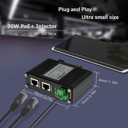 IPE30e 30W IEEE802.3at Gigabit Industrial  PoE Injector